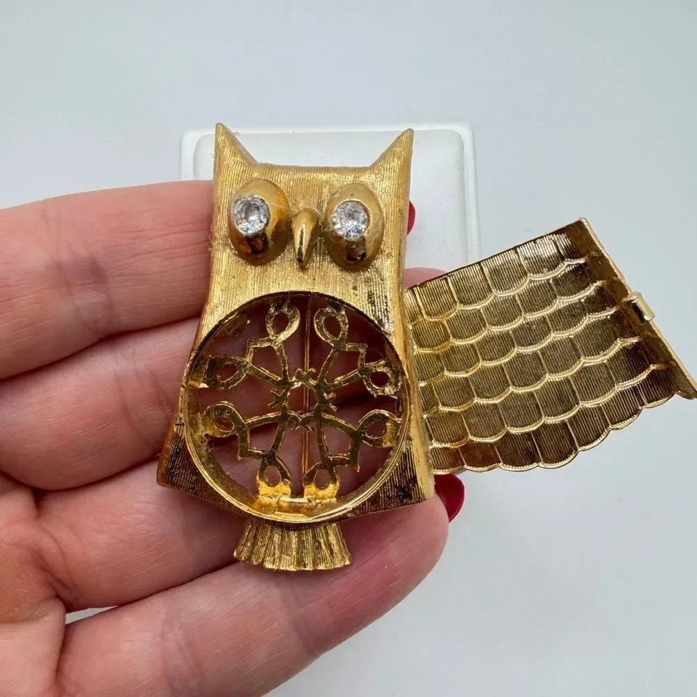 Vintage‎ Avon Owl brooch/pin w/ hinged, hidden 